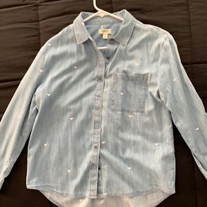 Womens cute Denim shirt with little hearts on it